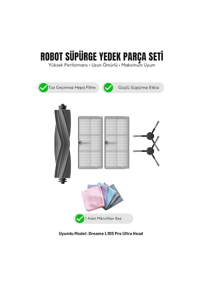 Dreame L10s Pro Ultra Head İle Uyumlu 1 Ana Fırça 2 Yan Fırça 2 Filtre 1 Temizlik Bezi 11.0
