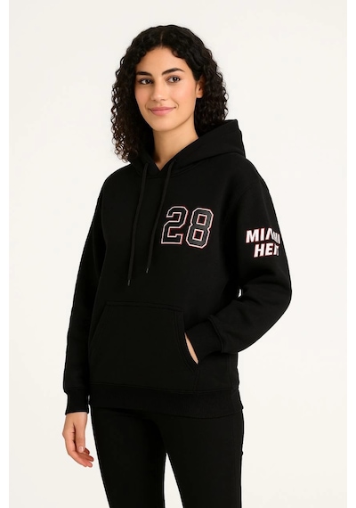 Primemagazam Kadın 3 İplik Pamuklu Kapüşonlu Kanguru Cepli Baskılı Hoodie Sweatshirt - Siyah Çeşitli
