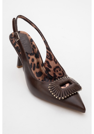 Luvishoes Luvi Shoes Spera Kahverengi Desenli Tokalı Kadın İnce Topuklu Ayakkabı Kahverengi