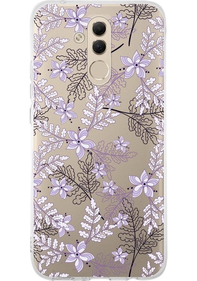 Huawei Mate 20 Lite Uyumlu Kapak Floral Lila Tasarımlı Şeffaf Silikon Kılıf