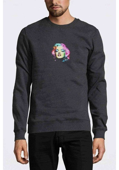 Marilyn Monroe Artistic Baskılı Füme Antrasit Erkek Örme Sweat