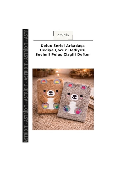 Delux Serisi Arkadaşa Hediye Çocuk Hediyesi Sevimli Peluş Çizgili Defter Çok Renkli