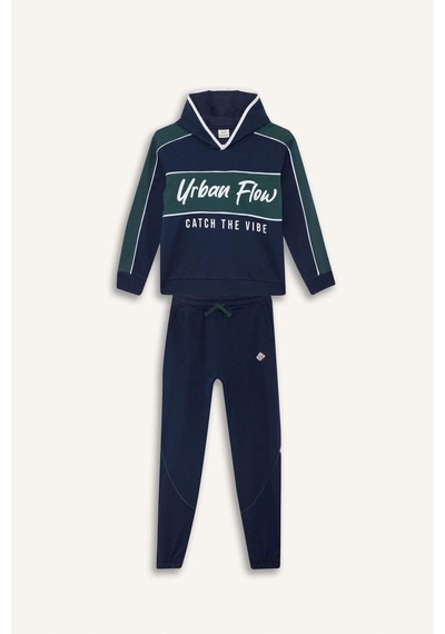 Defacto Erkek Çocuk 2li Takım Kapüşonlu Baskılı Sweatshirt Eşofman Altı G5354a825wnnv256 Lacivert-nv256