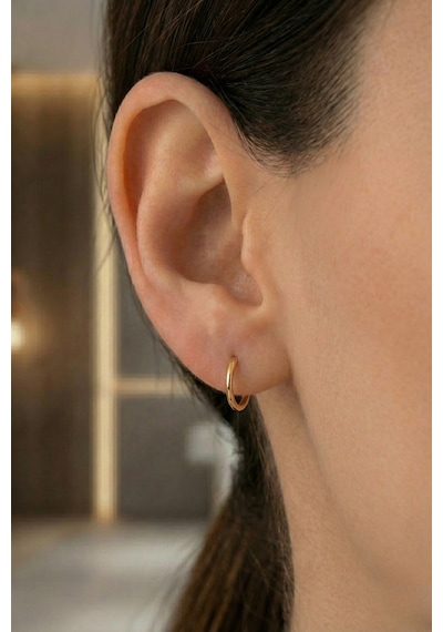 14 Ayar Altın Düz Halka Küpe M Sarı