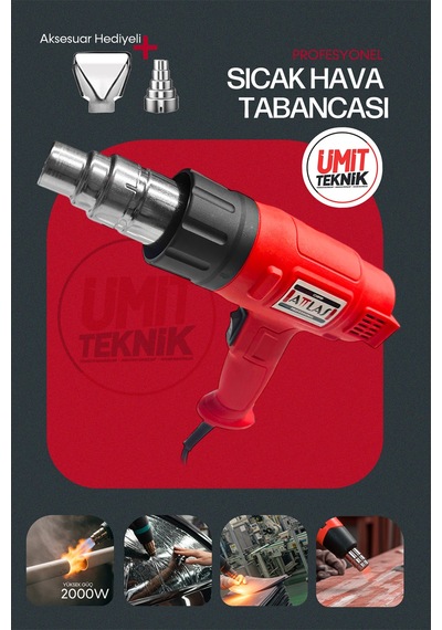 Profesyonel 600c Çift Kademeli Sıcak Hava Tabancası Atlas 2000 Termik Korumalı Premium 2000w Profesyonel 600c Çift Kademeli Sıcak Hava Tabancası Atlas 2000 Termik Korumalı Premium 2000w