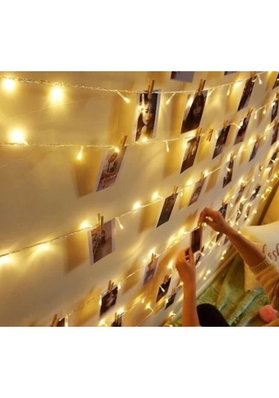 10 Metre Pilli Peri Led Işık 50 Adet Küçük Mandal Fotoğraf Asma Seti
