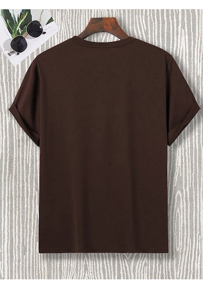 Unisex Dağ Baskılı Oversize Tshirt Kahverengi
