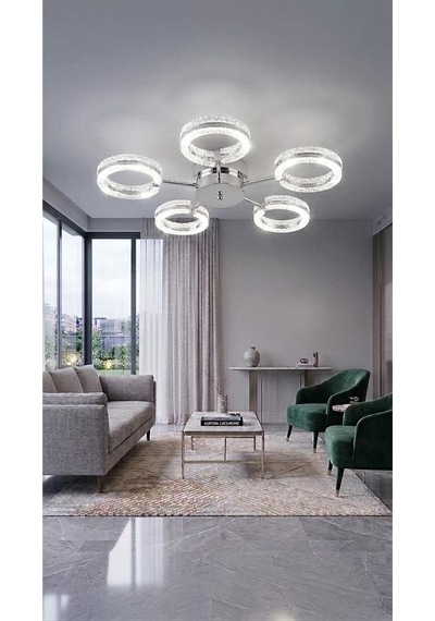 Aurea Model 5'li Gümüş 3 Renk Modu Ledli Tavana Sıfır Salon Mutfak Çocuk Yatak Odası Led Avize