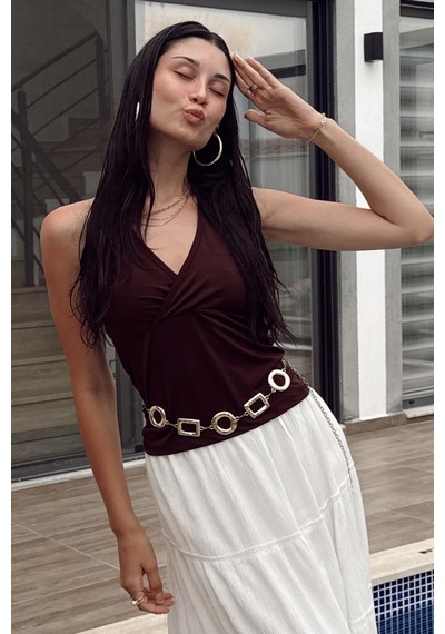 Seeh Kahverengi Boynu Bağlamalı Body Sh223