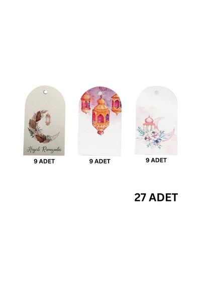 3lü Ramazan Temalı Hediye, Tebrik Kartı Seti, Delikli Ambalaj Paketleme Etiketleri, 4.5x7.5 Cm, 27 A