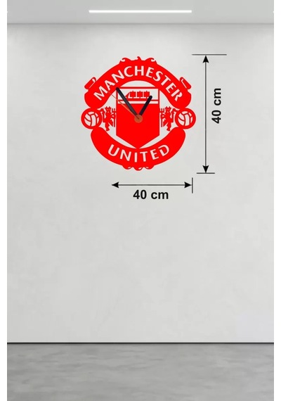 Manchester United Logolu Ahşap Duvar Saati - 40x40 Cm Taraftar Hediyesi Çok Renkli