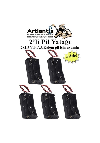 2 Li Pil Yatağı Deney 5 Adet Pil Yuvası Pil Kutusu Aa Kalem Kalın Pil 2x1,5 Volt Yaylı Pil Yuvası