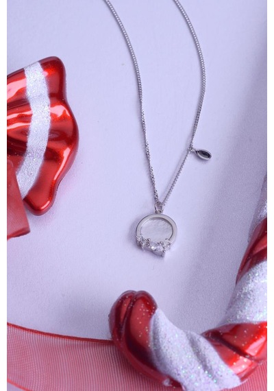 Innuendo Jewelry 925 Ayar Gümüş Damla Taş Detaylı Oval Kolye Gümüş
