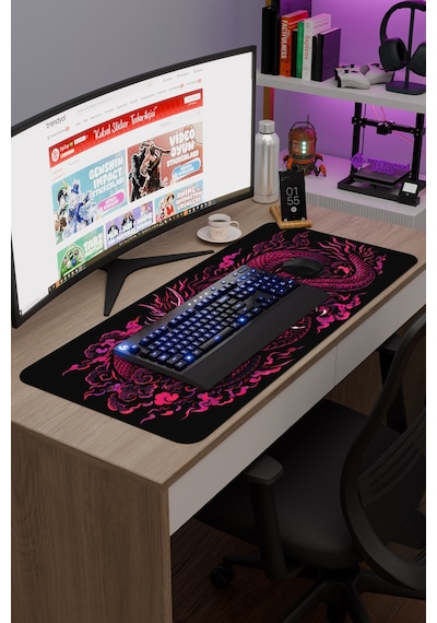 Ejderha Pembe V4 90x40 Xxl Gaming Kauçuk Kaymaz Taban Mouse Pad Fare Altlığı