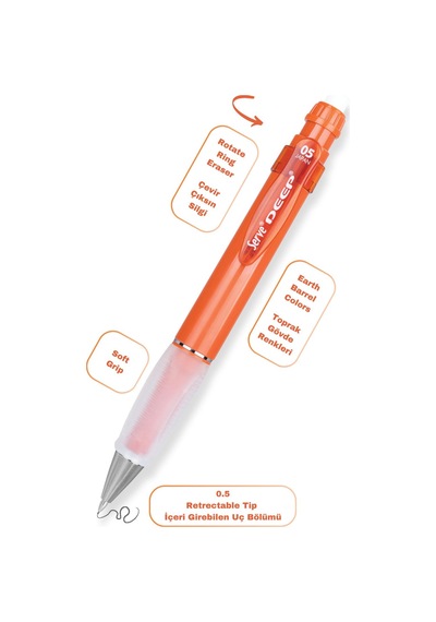Serve Deep Versatil Kalem 05mm- Toprak Tonları - Yedekli Set Grip Ve Silgi Kiremit Kiremit