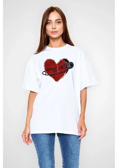 Gizers Giyim Unisex Bisiklet Yaka Baskılı Oversize T-shirt - Beyaz