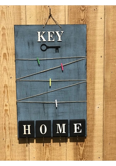 Dekoratif Home Keys Ahşap Resimlik Ve Notluk Saks Mavisi