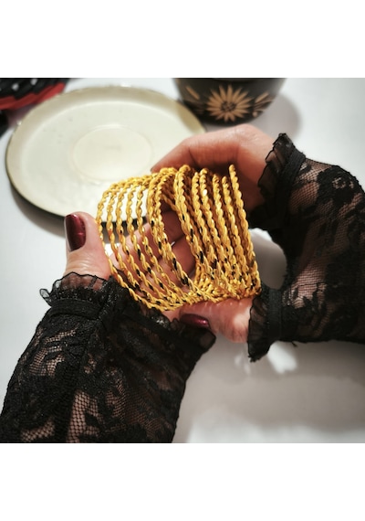 925 Ayar Gümüş İkili Adana Burma Gold Bilezik Sl9803 Gold