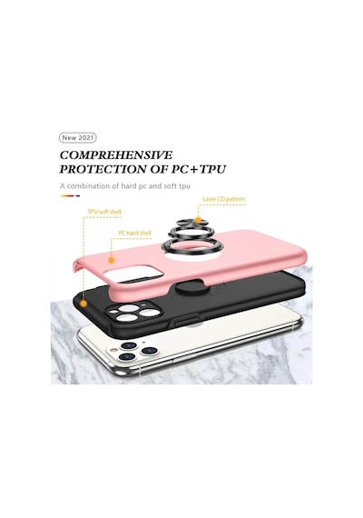 Apple İphone 11 Pro Max Kılıf Elit Yüzüklü Kapak - Pembe 0.2M-Çok Renkli