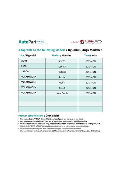 Audi A3,seat Leon3,skoda Octavia İçin Sunroof Tamir Seti-6 Parça