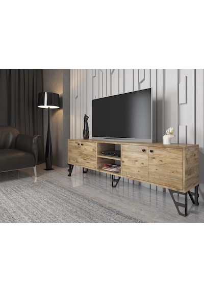 Wood'n Love Sofia 180 Cm Metal Ayaklı Tv Ünitesi - Atlantik Çam / Siyah