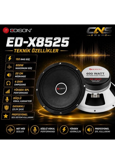 Edison Ed-x8525 20 Cm Midrange Hoparlör 150 Rms 600w Profesyonel Oto Ses Sistemi