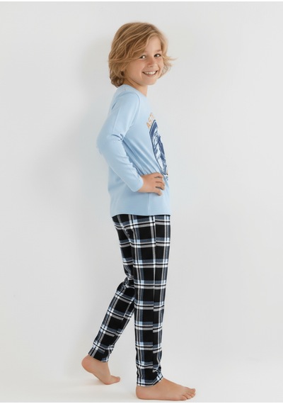 Vitmo Erkek Çocuk Uzun Kollu %100 Pamuklu Pijama Takımı Astro Pilot Mavi