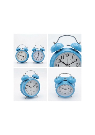 Çalar Saat 21 Cm Kurmalı Alarm Lı Çalar Saat Büyük Boy Retro Vintage Çift Çanlı Komodin Saati Kırmızı Mavi