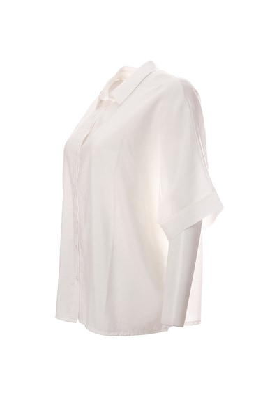 Canel Minimalist Oversize Kısa Kol Gömlek - Gömlek Yaka - Günlük Beyaz