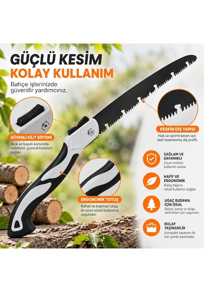 Tr Katlanabilir Budama Testeresi, 25 Cm Bıçaklı Kamp Testeresi, Kilitli Ergonomik Saplı El Testeresi, Ağaç Dal Odu