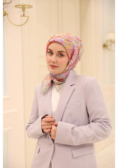 Silk Home Olinda İpek Eşarp 47002-19 Lila Mavi, Mercan, Pembe, Asit, Fuşya