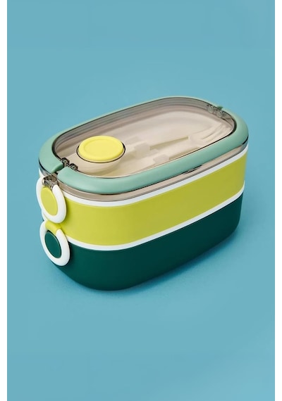 Bento 1300ml Lunchbox 2 Katlı 3 Bölmeli Paslanmaz Çelik Sefer Tası Yemek Kutusu Mavi-fıstık Yeşili Çok Renkli
