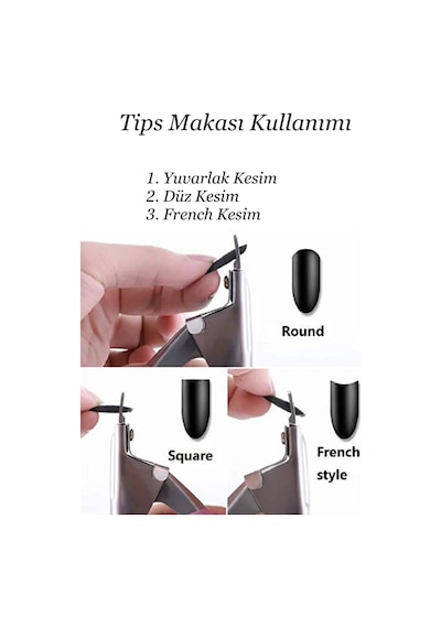 Çelik Tips Makası - Protez Tırnak Tips Kesme Makası - Takma Tırnak Makası Gümüş