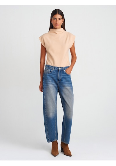 Dilvin 71729 Dikişi Dönük Denim Balon Pantolon Tint