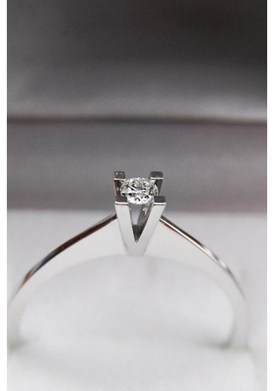 Pırlanta Tektaş Altın Yüzük 0.10 Ct - F/Vs - 14K