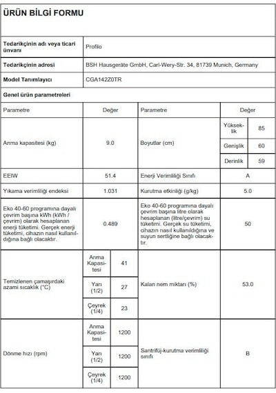 Profilo CGA142Z0TR 1200 Devir 9 KG Çamaşır Makinesi