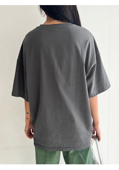 Flood Of Style Kadın Antrasit Vintage Baskılı Oversize Bisiklet Yaka Tshirt Gri