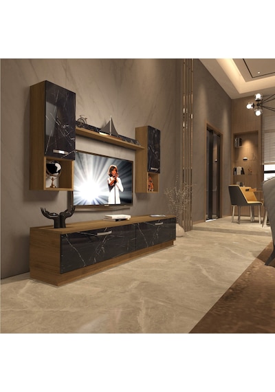 Decoraktiv Eko 5dab Mdf Std Tv Ünitesi Tv Sehpası Pera - Siyah Mermer