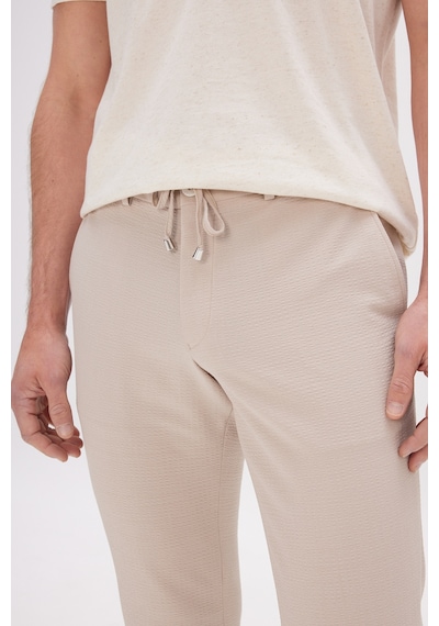 AC&Co / Altınyıldız Classics Erkek Bej Slim Fit Dar Kesim Beli Bağlamalı Yan Cep Gofre Desenli Pantolon Bej