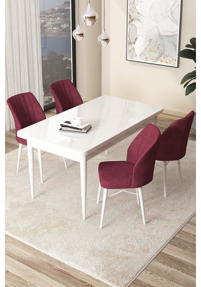 Canisa Concept Arp Serisi Sabit Mutfak Masası Takımı 70x110 Beyaz Masa 4 Bordo Sandalye Masa Beyaz Sandalyeler Bordo Canisa Concept Arp Serisi Sabit Mutfak Masası Takımı 70x110 Beyaz Masa 4 Bordo Sandalye Masa Beyaz Sandalyeler Bordo