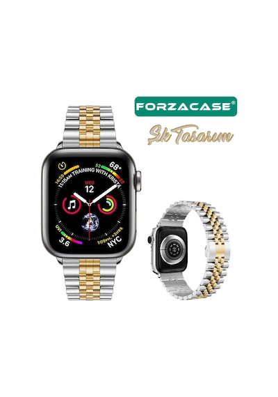 Forzacase Apple Watch 7 41mm İle Uyumlu Rolex Tasarım Metal Kordon Kayış - Fc879 Siyah