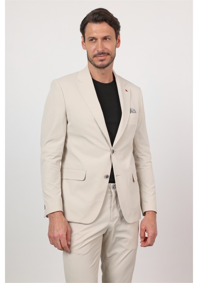 İmza Kendinden Desenli Mono Yaka 6 Drop Slim Fit Takım Elbise 1001260162 Bej