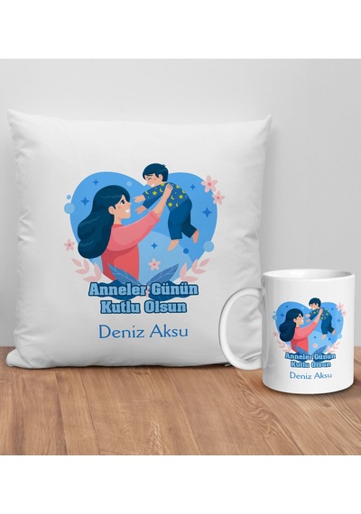 Bk Gift Kişiye Özel Anne Tasarımlı Beyaz Kırlent Yastık Ve Kupa Seti-6, Anneye , Anneler Günü leri