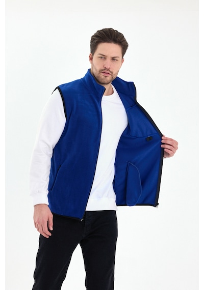 Monox Erkek Tam Fermuarlı Spor Polar Yelek Saks Mavisi