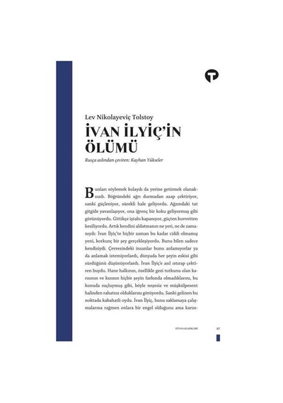 Ivan Ilyiçin Ölümü - Tolstoy - Turkuvaz