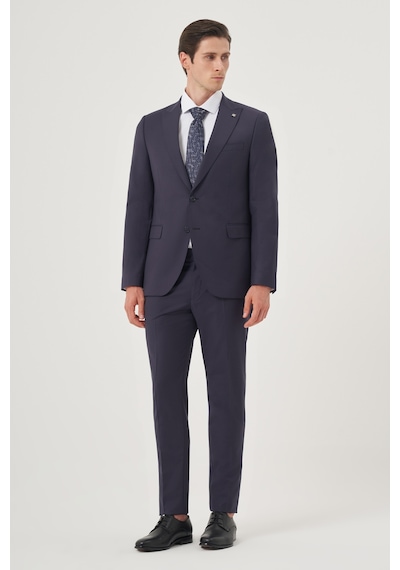 Morven Erkek Lacivert Yünlü 8-drop Trend Çizgili Slim Fit Sivri Yaka Takım Elbise 25mc001081200 Lacivert