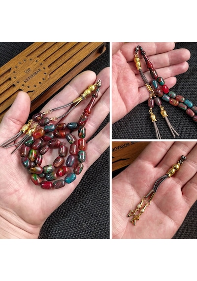 7x11 mm Renk Cümbüşü Ateşi Kehribar İsme Özel Tesbih