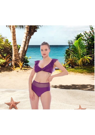 Shopiolog Kadın Düz Fırfırlı Yüksel Bel Bikini