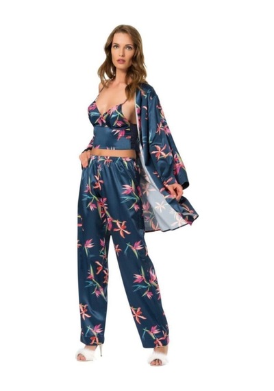 Moongirl Saten Desenli Pijama Takımı Lacivert