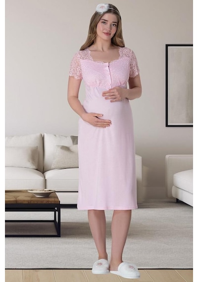 Mecit Pijama Mecit 6062 Pembe Sabahlıklı Gecelik Pijama Lohusa Set 001